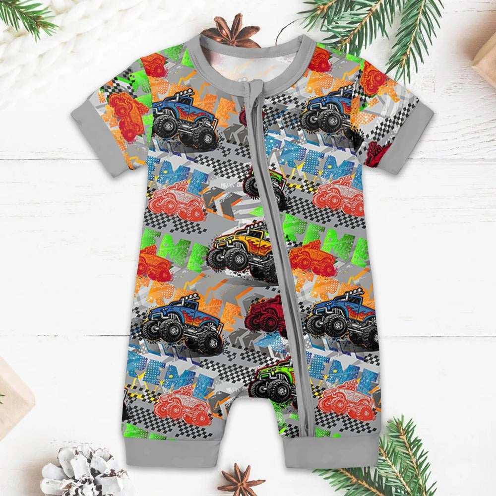 Baby Monster Truck Zippy In Blue Short Sleeved with Adorable Details - 12-18M