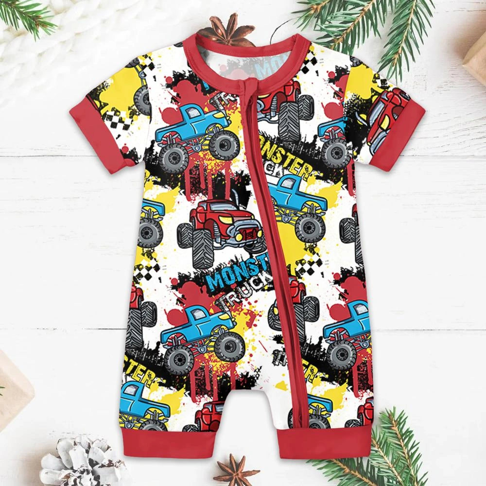 Baby Monster Truck Zippy In Blue Short Sleeved with Adorable Details - 3T