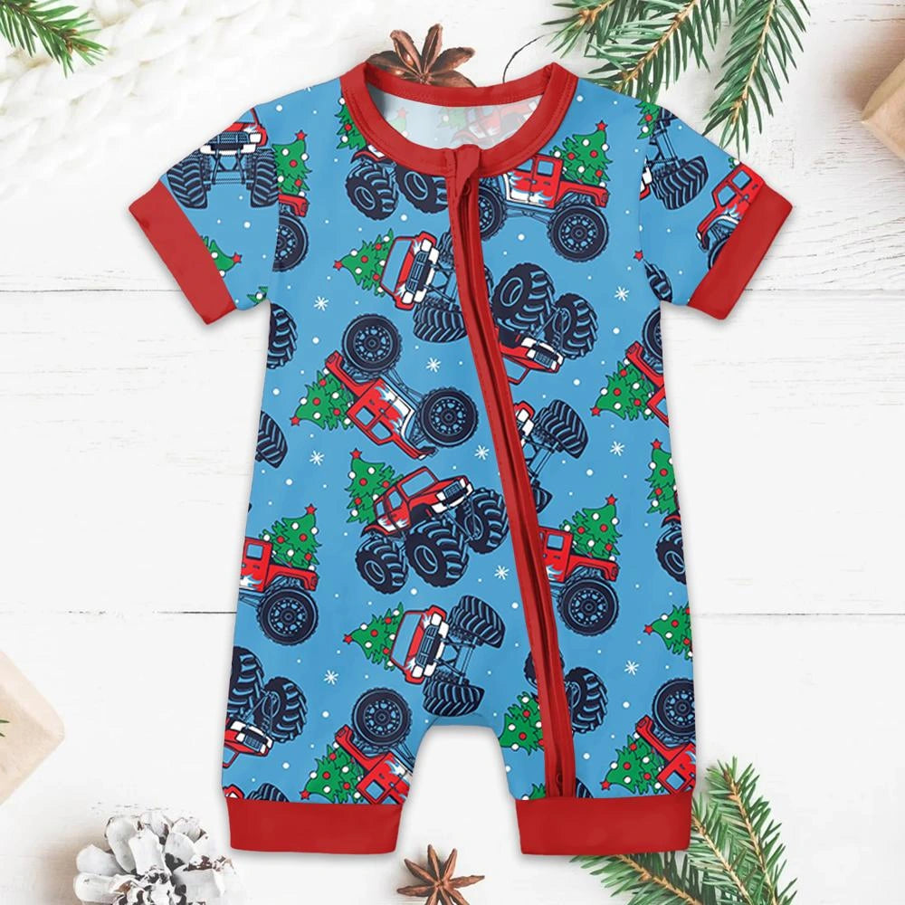 Baby Monster Truck Zippy In Blue Short Sleeved for Snug Fit and Style