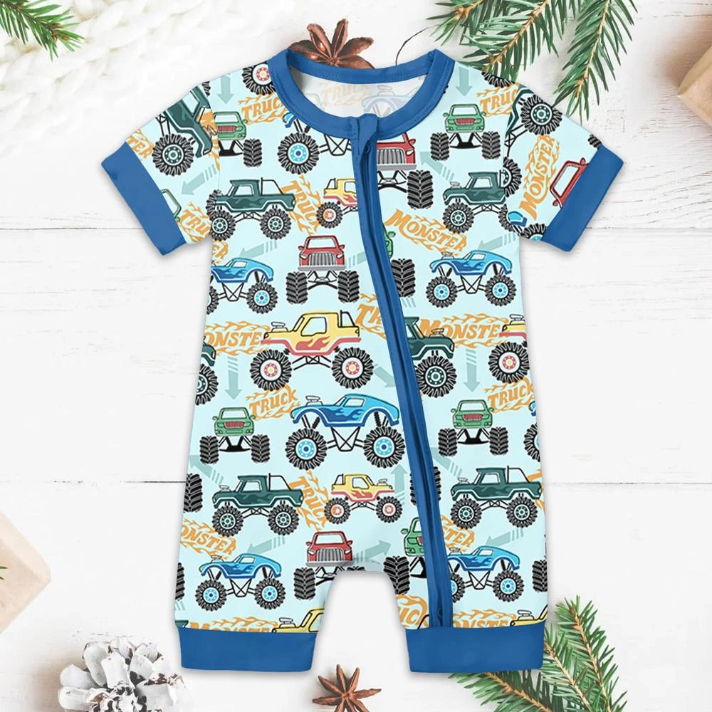 Baby Monster Truck Zippy In Sky Blue Short Sleeved with Adorable Details
