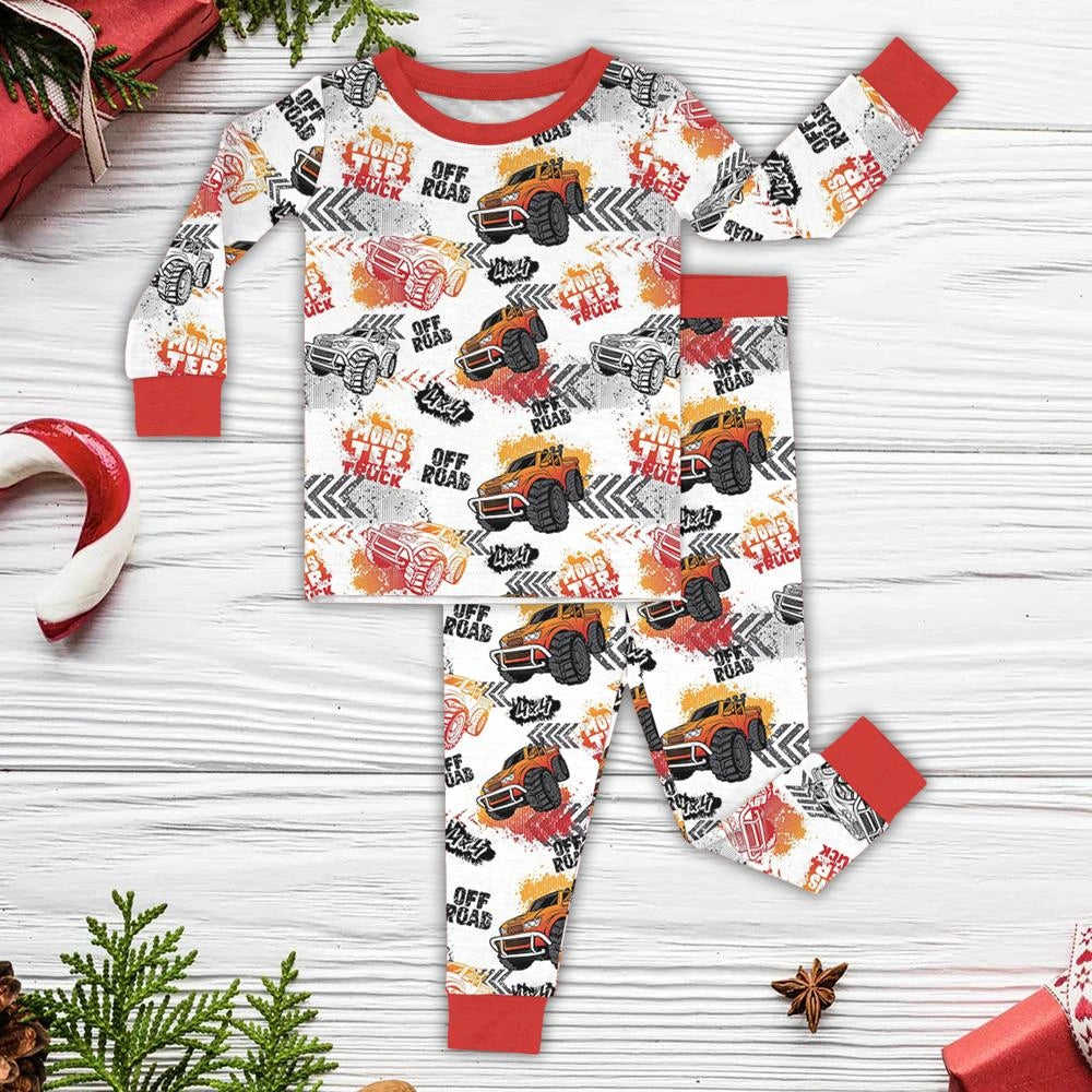 Baby Monster Truck Zippy In White With Black Zipper Short Sleeved for Snug Fit and Style 1 - 6-12M