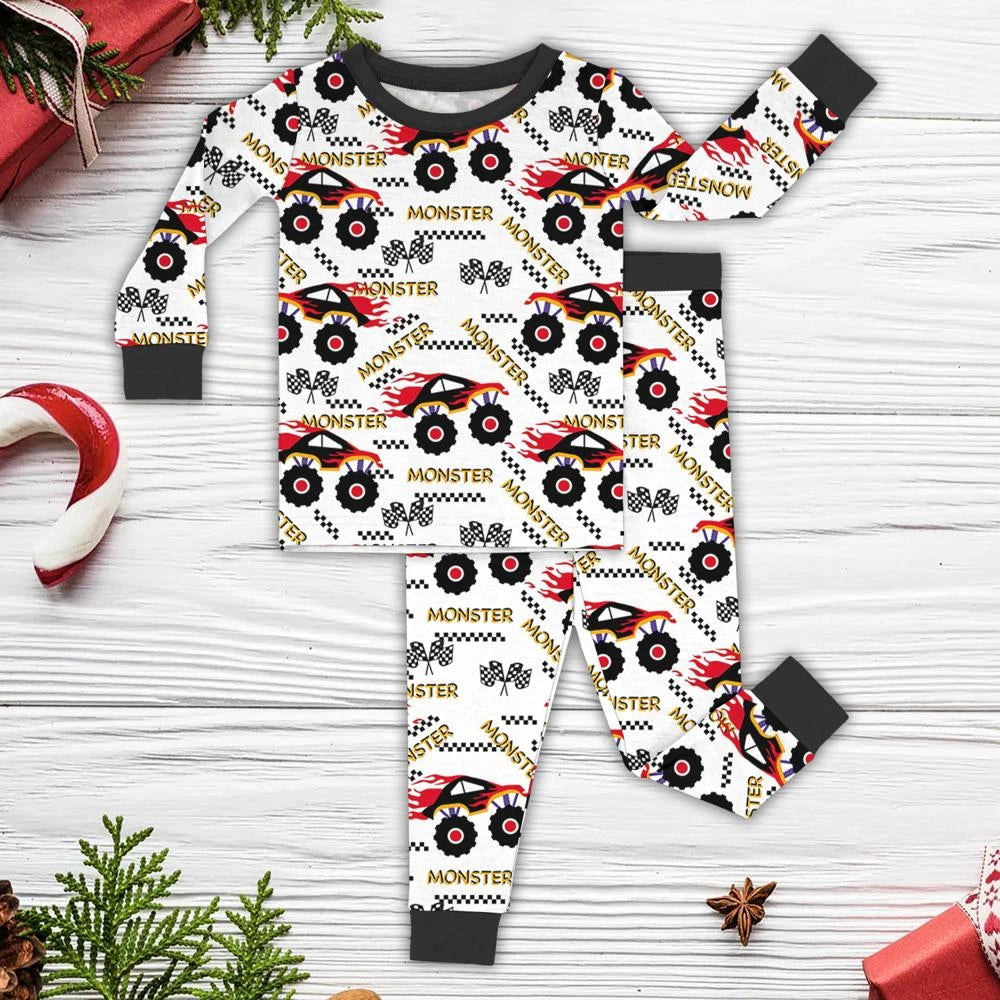Baby Monster Truck Zippy In White With Black Zipper Short Sleeved for Snug Fit and Style 1 - 18-24M