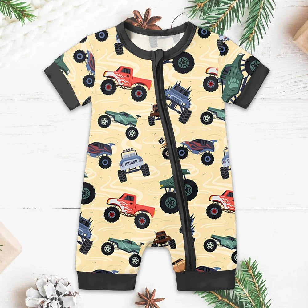 Baby Monster Truck Zippy In Yellow Short Sleeved with Adorable Details