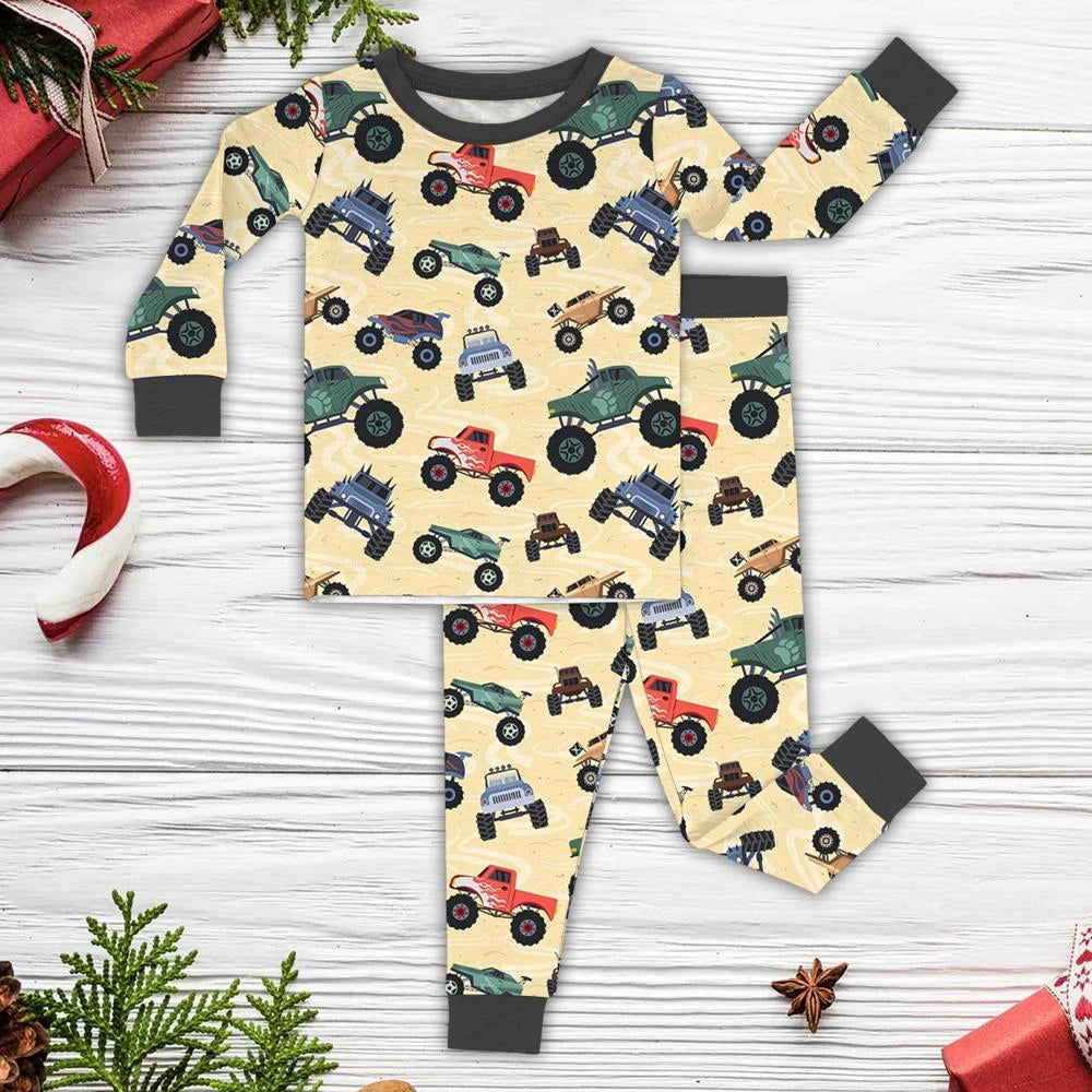Baby Monster Truck Zippy In White With Black Zipper Long Sleeved for Snug Fit and Style 1 - 0-3M