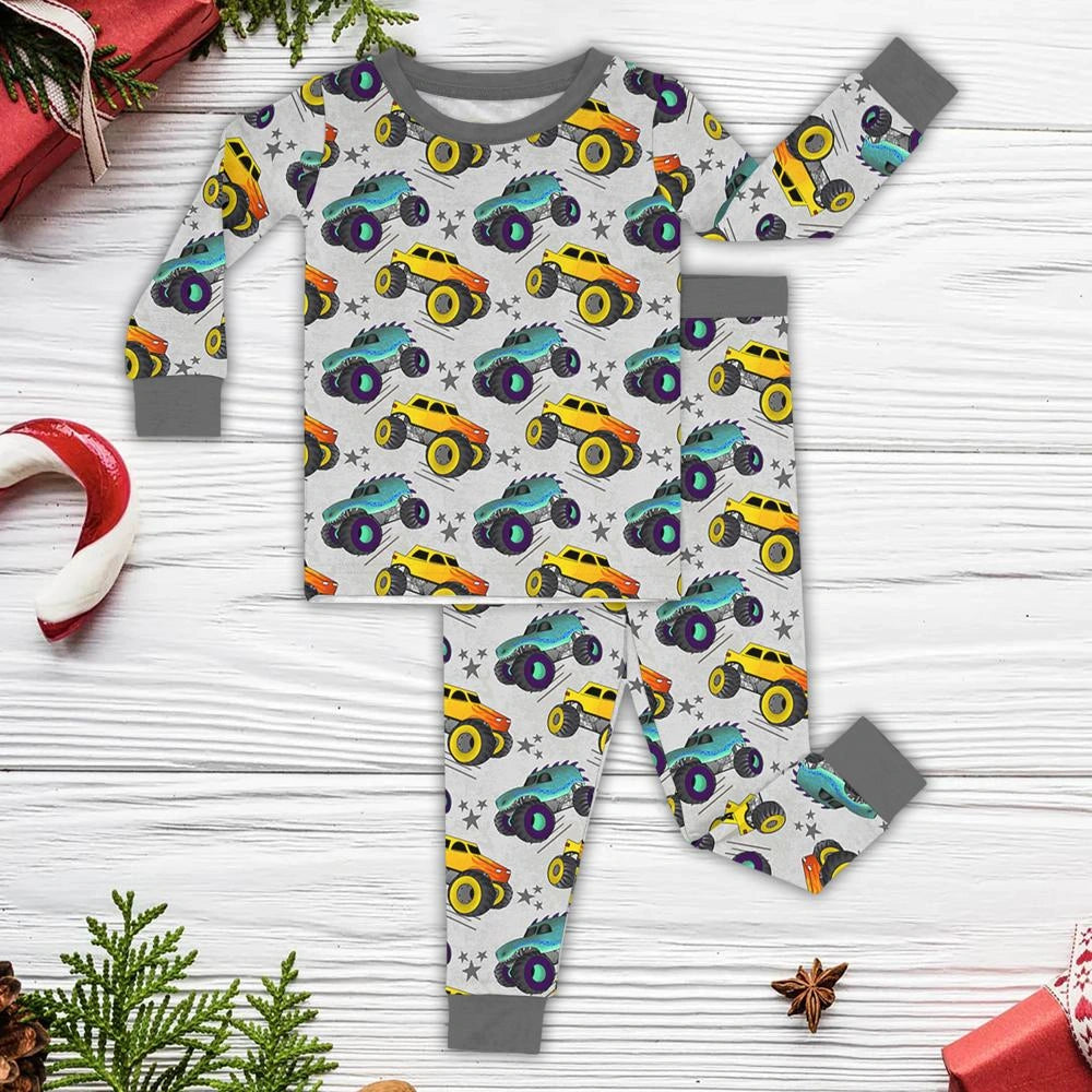 Baby Monster Truck Zippy In White With Black Zipper Long Sleeved for Snug Fit and Style 1 - 18-24M