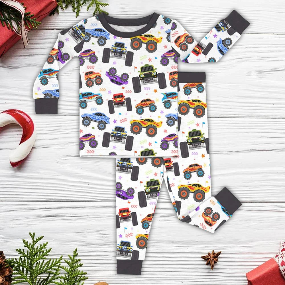 Baby Monster Truck Zippy In White With Black Zipper Long Sleeved for Snug Fit and Style 1 - 3T