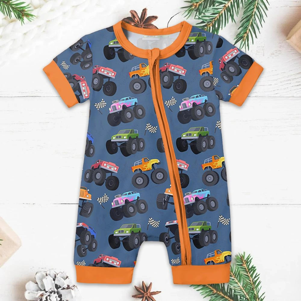 Baby Monster Truck Zippy In Navy Short Sleeved with Adorable Details