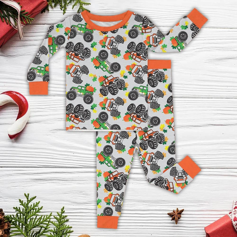 Baby Monster Truck Zippy In Grey With Orange Long Sleeved for Snug Fit and Style
