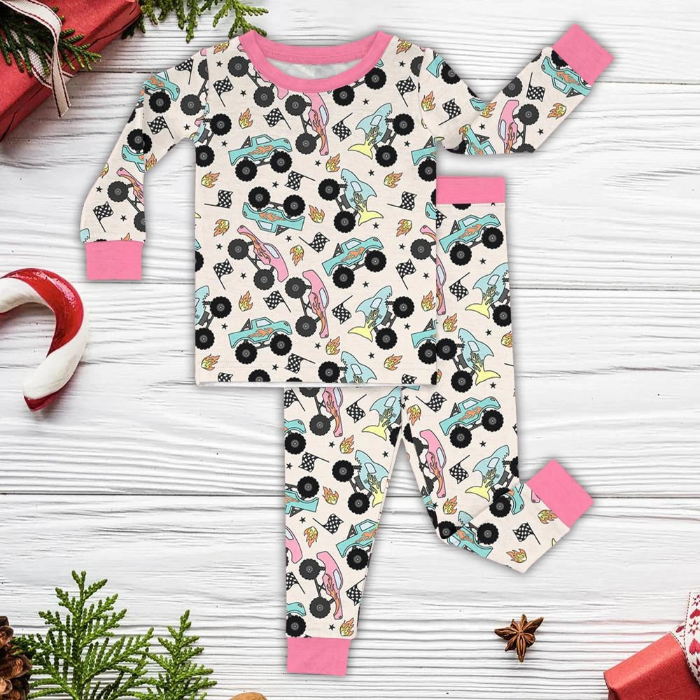 Baby Monster Truck Zippy In Beige With Pink Long Sleeved for Snug Fit and Style