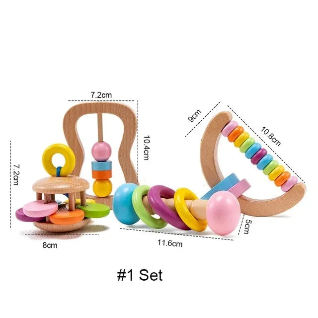 5pcs Baby Toys For 0-12 Months Newborns Wooden Toys DIY Crochet Rattle Educational Montessori Rattle Soother Bracelet Product