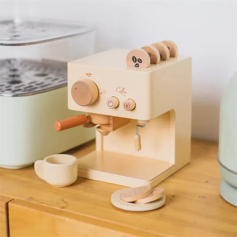 Baby Montessorri Toys Realistic Wooden Coffee Machine Toy