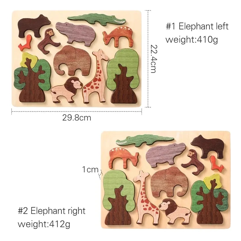 Baby Toys 3d Wooden Puzzle Forest Animals Jigsaw Puzzle Board Early Educational Montessori Wooden Toys for Children Gifts