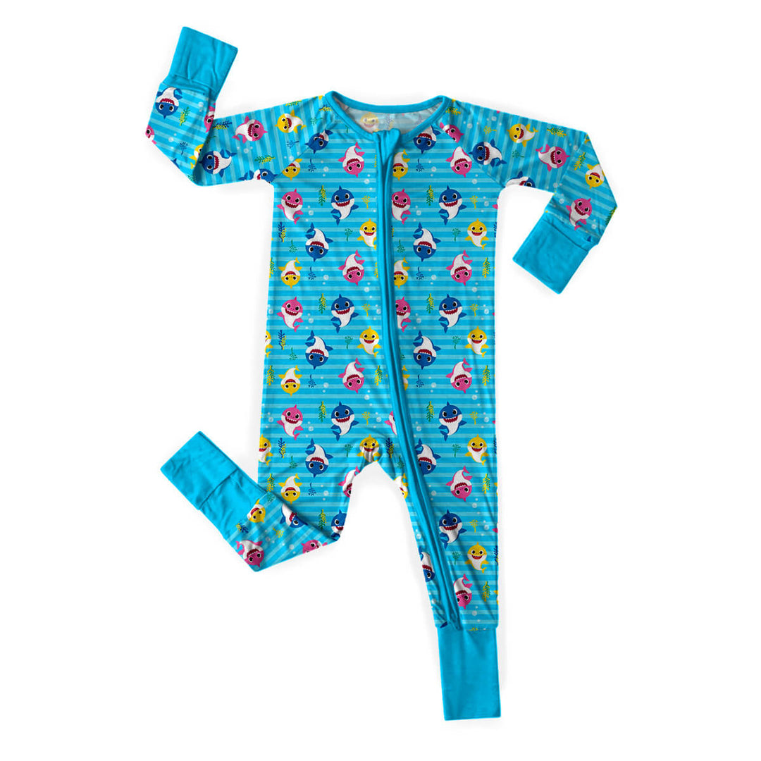 Baby Shark Convertible Zippered Romper in Blue