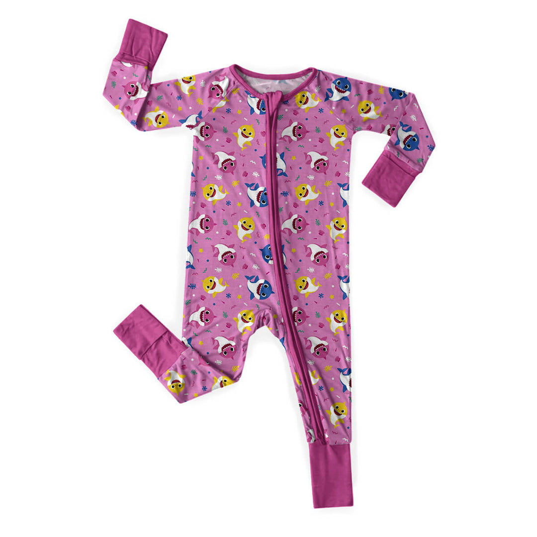 Baby Shark Convertible Zippered Romper in Pink