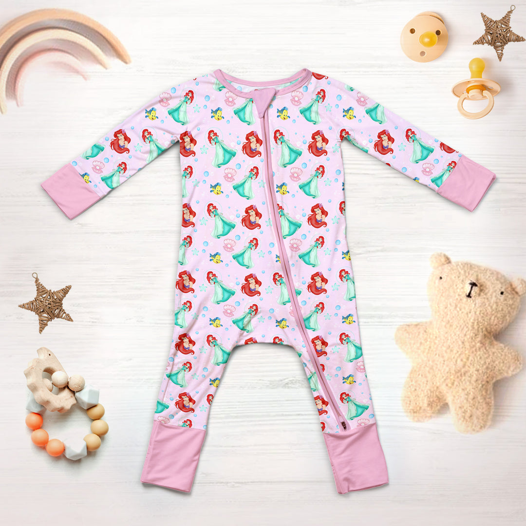 Little Mermaid Convertible Zippered Romper in Pink