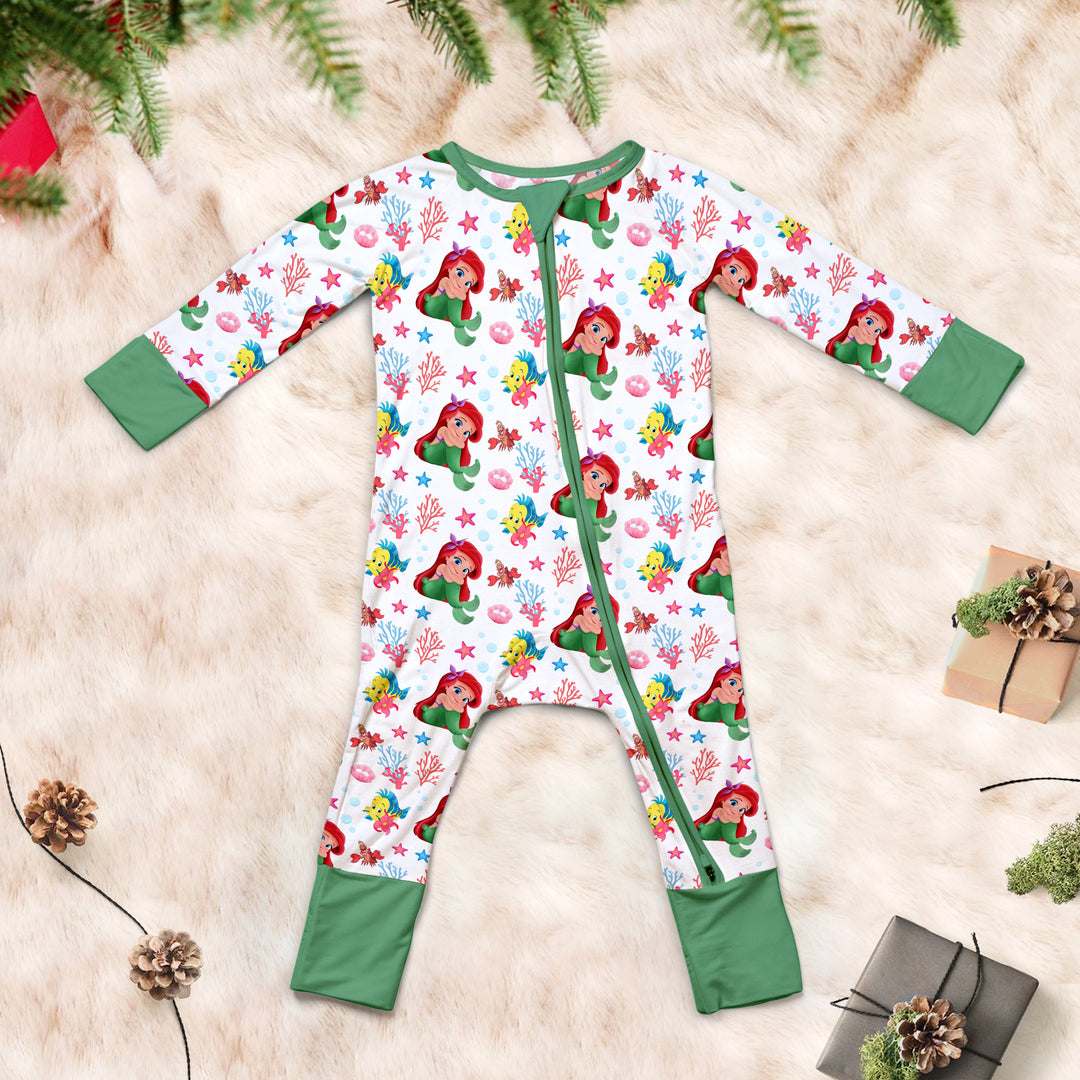 Little Mermaid Convertible Zippered Romper in Green
