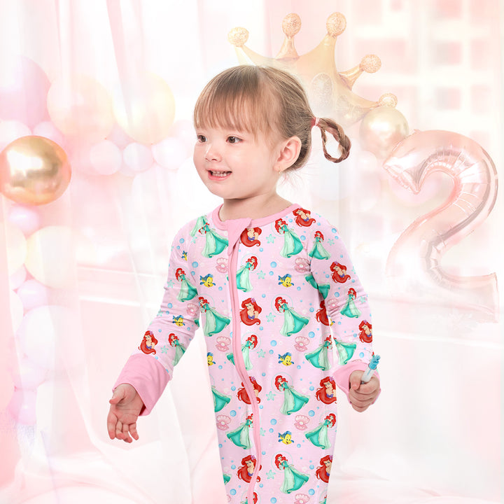 Little Mermaid Convertible Zippered Romper in Pink