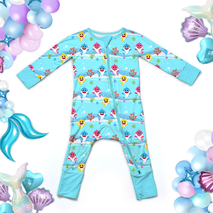 Baby Shark Convertible Zippered Romper in Blue 2