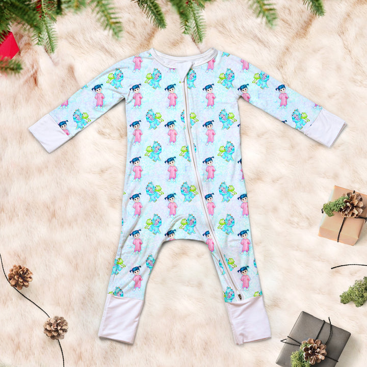 Monster Inc Convertible Zippered Romper in Blue