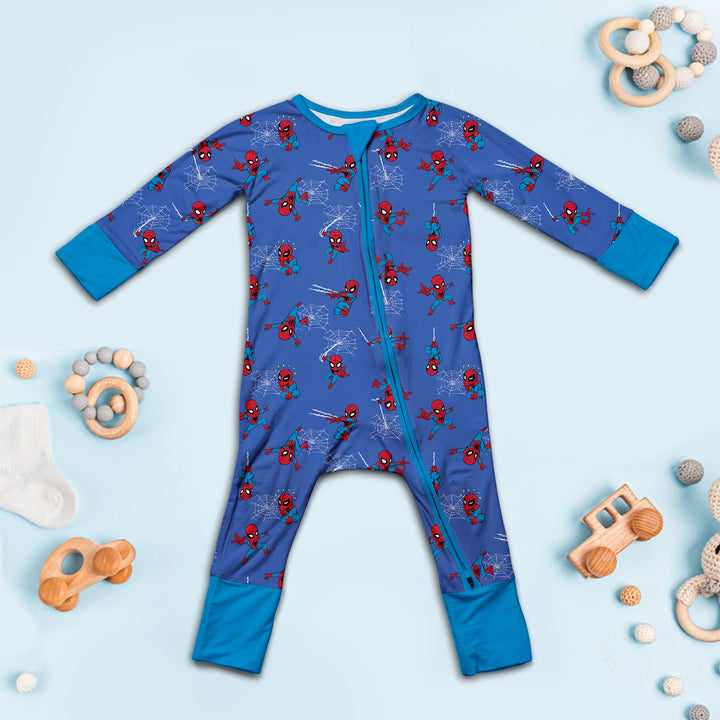 Spider Man Convertible Zippered Romper in Dark Blue