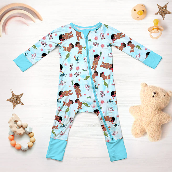 Baby Moana Convertible Zippered Romper in Blue Sky
