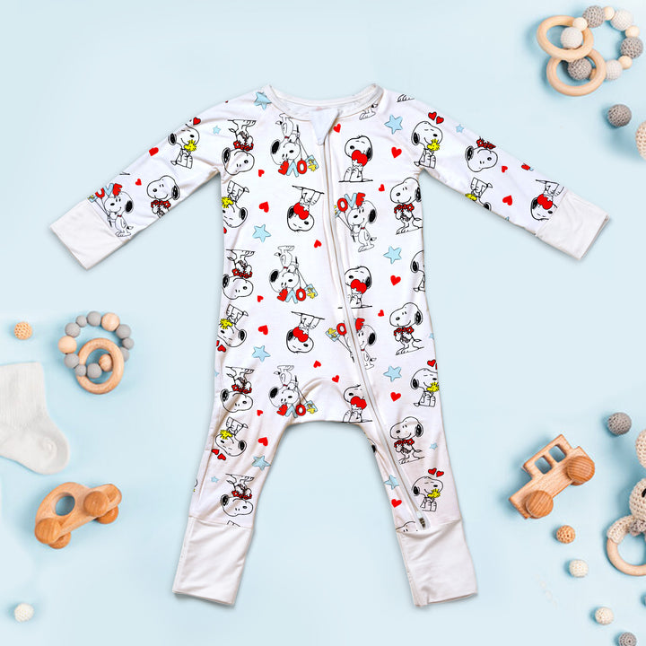 Baby Snoopy Convertible Zippered Romper in White