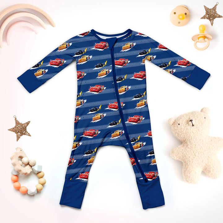 Cars Movie Lightning Mcqueen Convertible Zippered Romper in Dark Blue