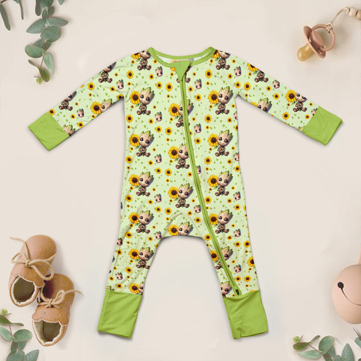 Baby Groot Convertible Zippered Romper in Green