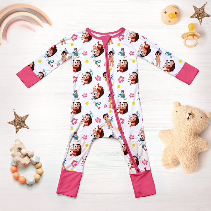 Baby Moana Convertible Zippered Romper in Roses