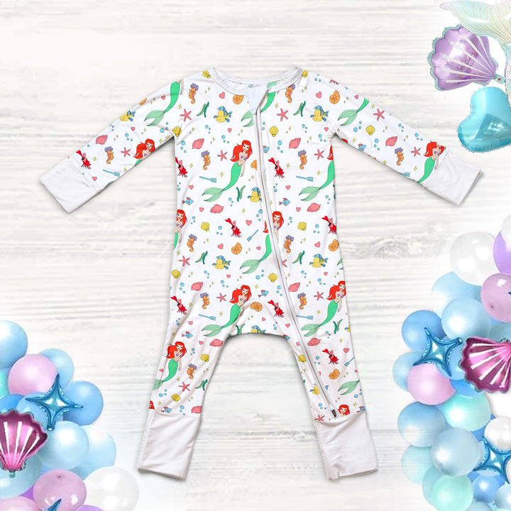 Little Mermaid Convertible Zippered Romper in White