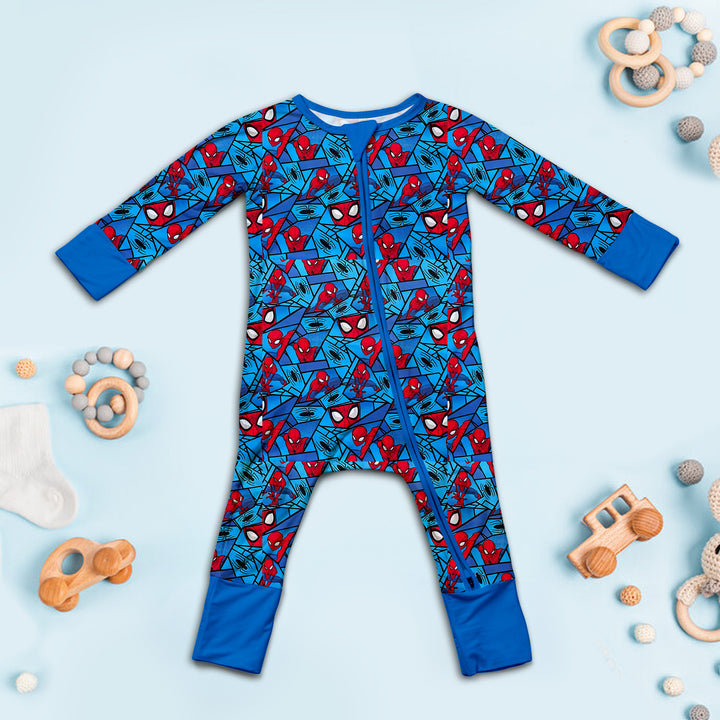 Spider Man Convertible Zippered Romper in Blue