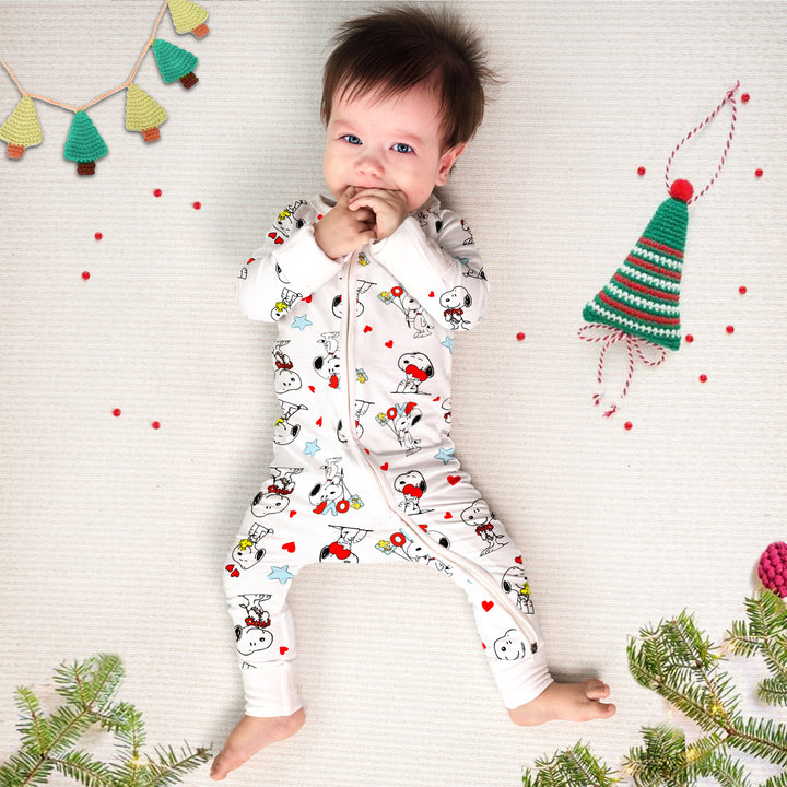 Baby Snoopy Convertible Zippered Romper in White