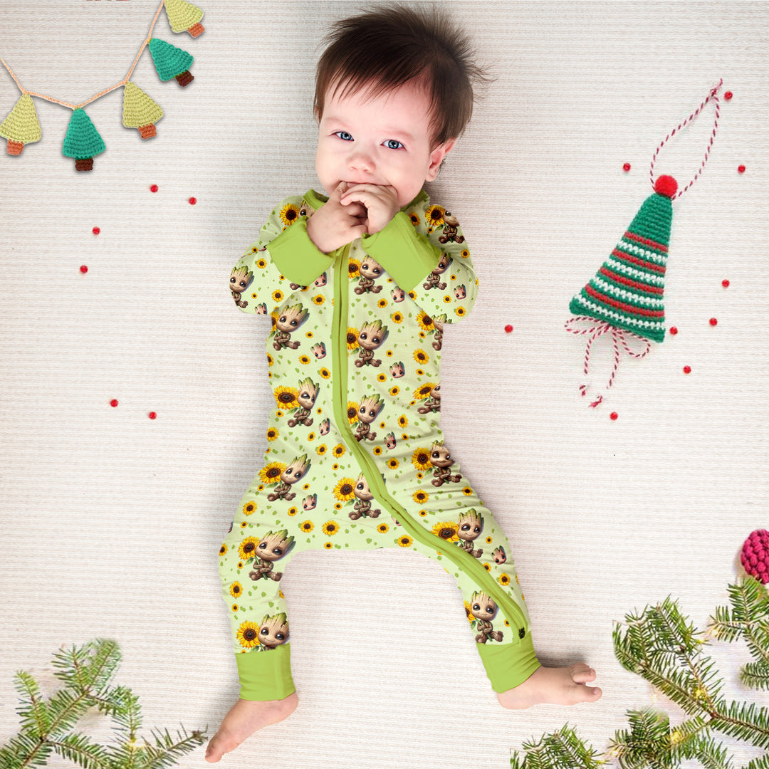 Baby Groot Convertible Zippered Romper in Green
