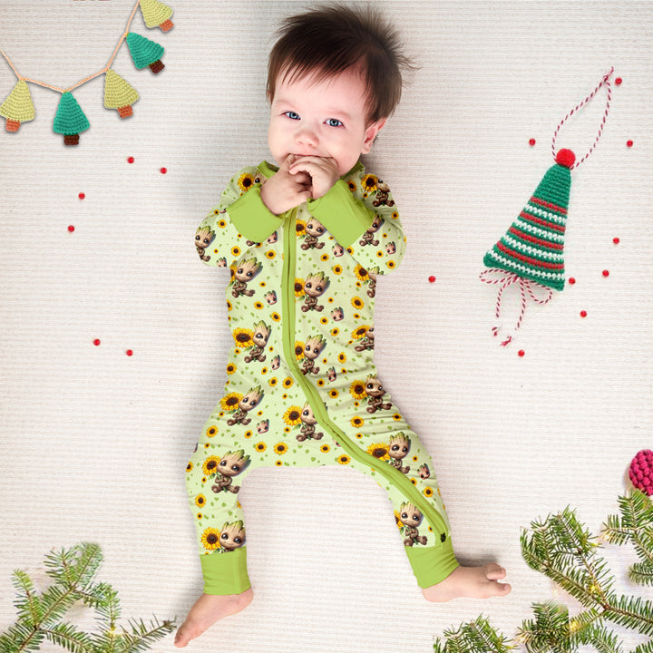 Baby Groot Convertible Zippered Romper in Green