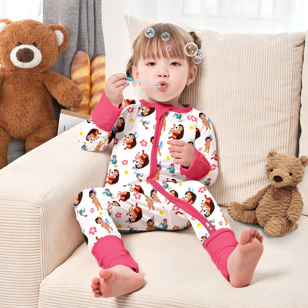 Baby Moana Convertible Zippered Romper in Roses