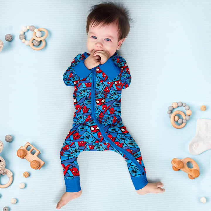 Spider Man Convertible Zippered Romper in Blue