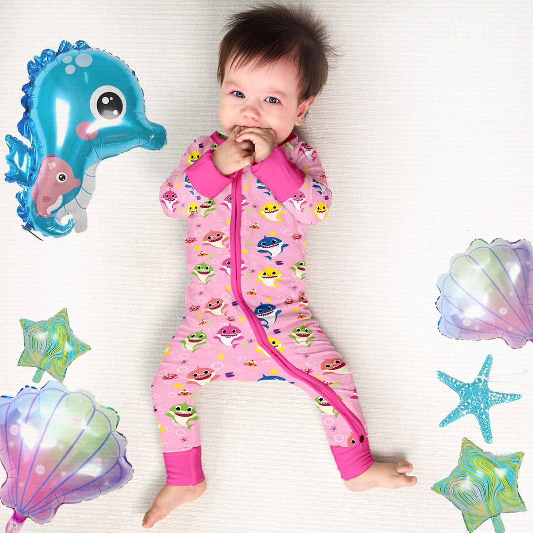 Baby Shark Convertible Zippered Romper in Pink