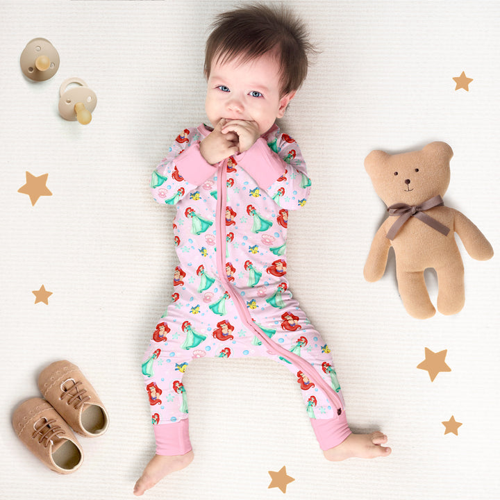 Little Mermaid Convertible Zippered Romper in Pink