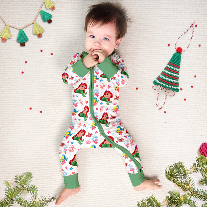 Little Mermaid Convertible Zippered Romper in Green