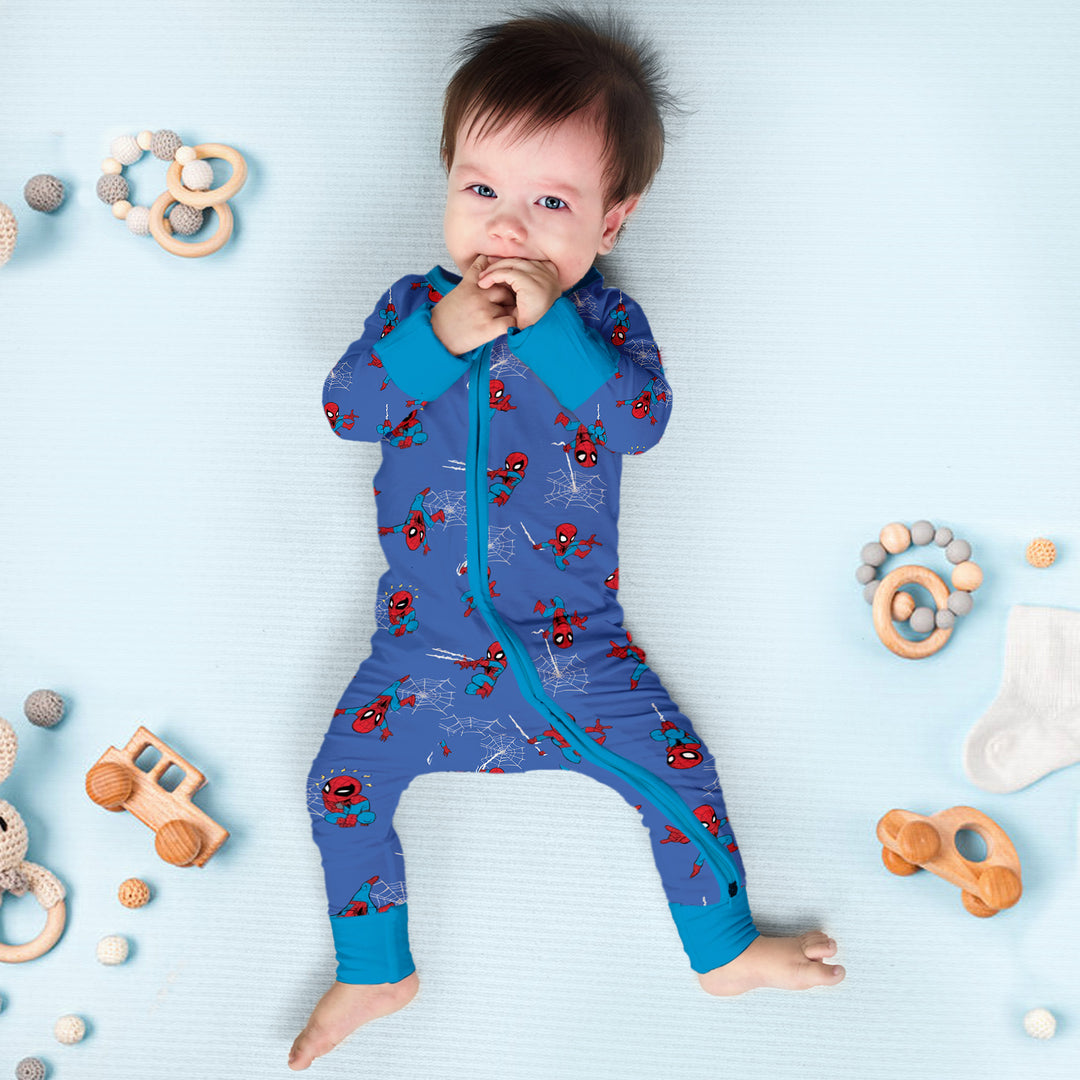 Spider Man Convertible Zippered Romper in Dark Blue
