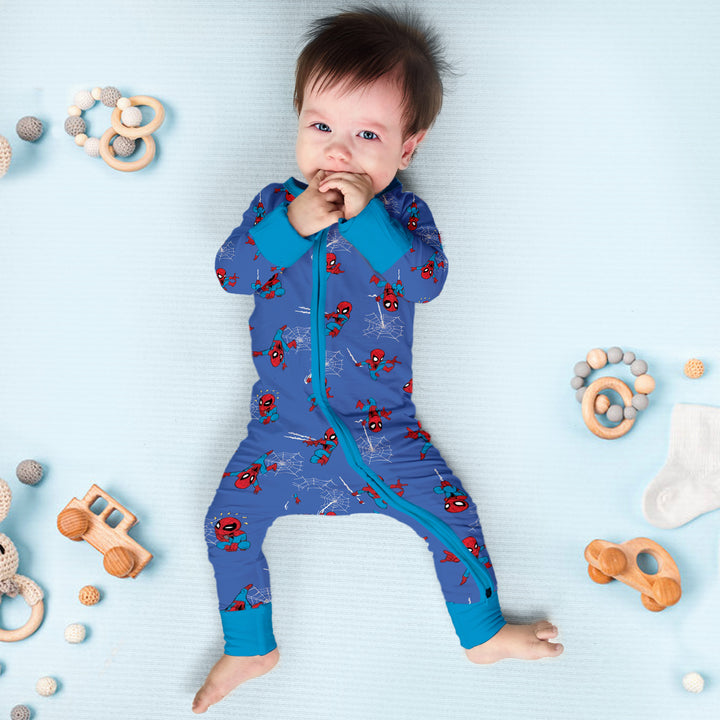 Spider Man Convertible Zippered Romper in Dark Blue