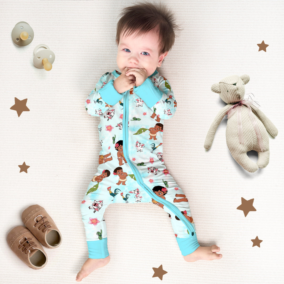 Baby Moana Convertible Zippered Romper in Blue Sky