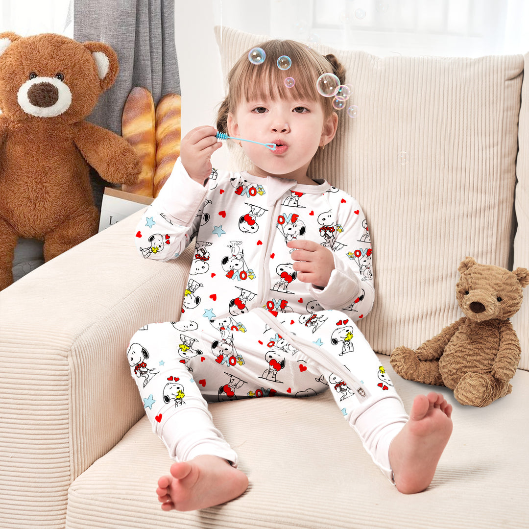 Baby Snoopy Convertible Zippered Romper in White