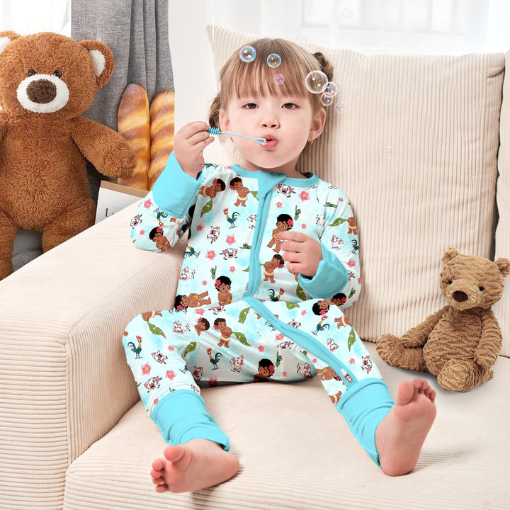 Baby Moana Convertible Zippered Romper in Blue Sky
