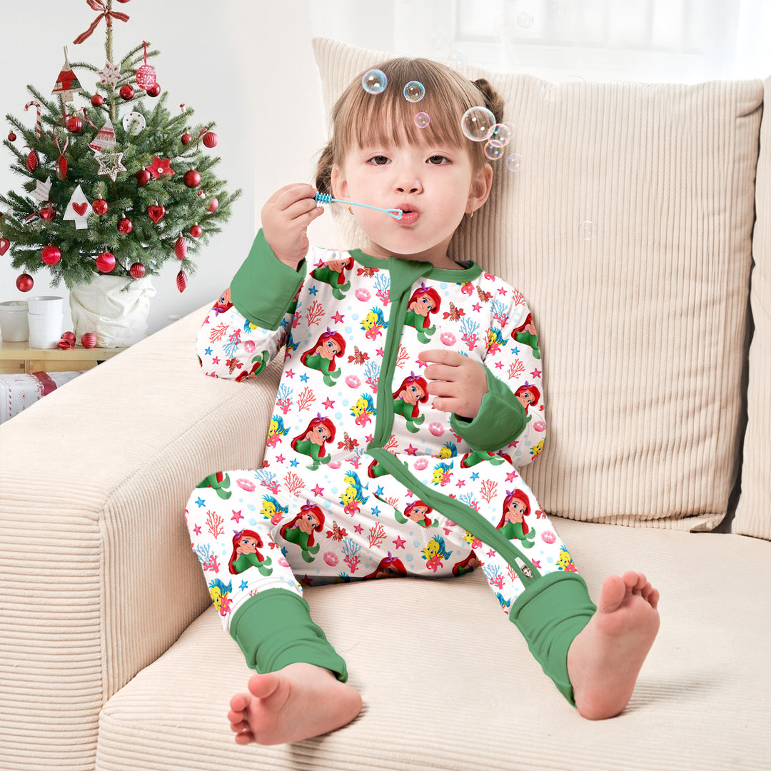 Little Mermaid Convertible Zippered Romper in Green
