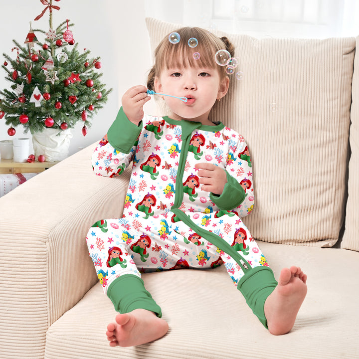 Little Mermaid Convertible Zippered Romper in Green