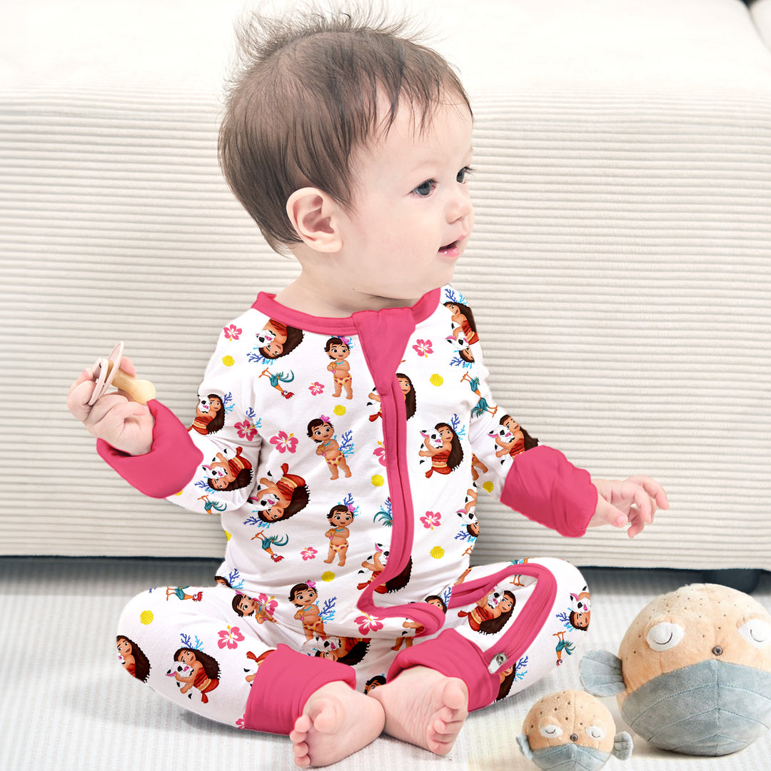Baby Moana Convertible Zippered Romper in Roses