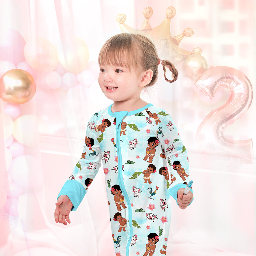 Baby Moana Convertible Zippered Romper in Blue Sky