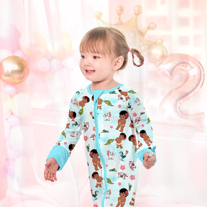 Baby Moana Convertible Zippered Romper in Blue Sky