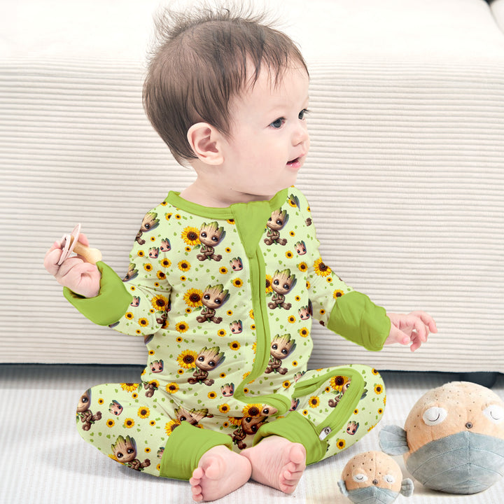 Baby Groot Convertible Zippered Romper in Green